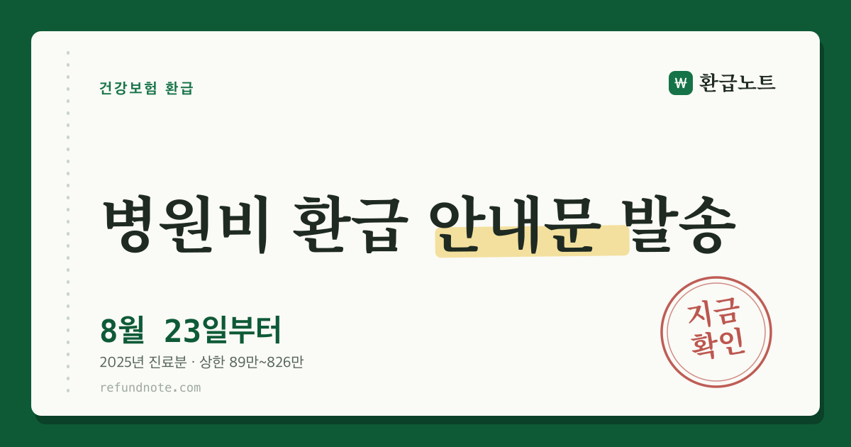 병원비 환급 안내문 발송 — 8월 23일부터 안내 카드