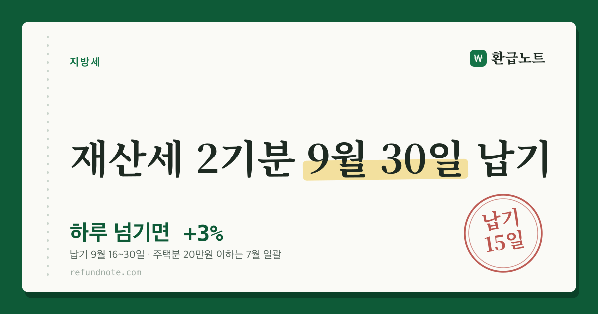 9월 재산세 2기분 납부기간 9월 16~30일 안내 카드